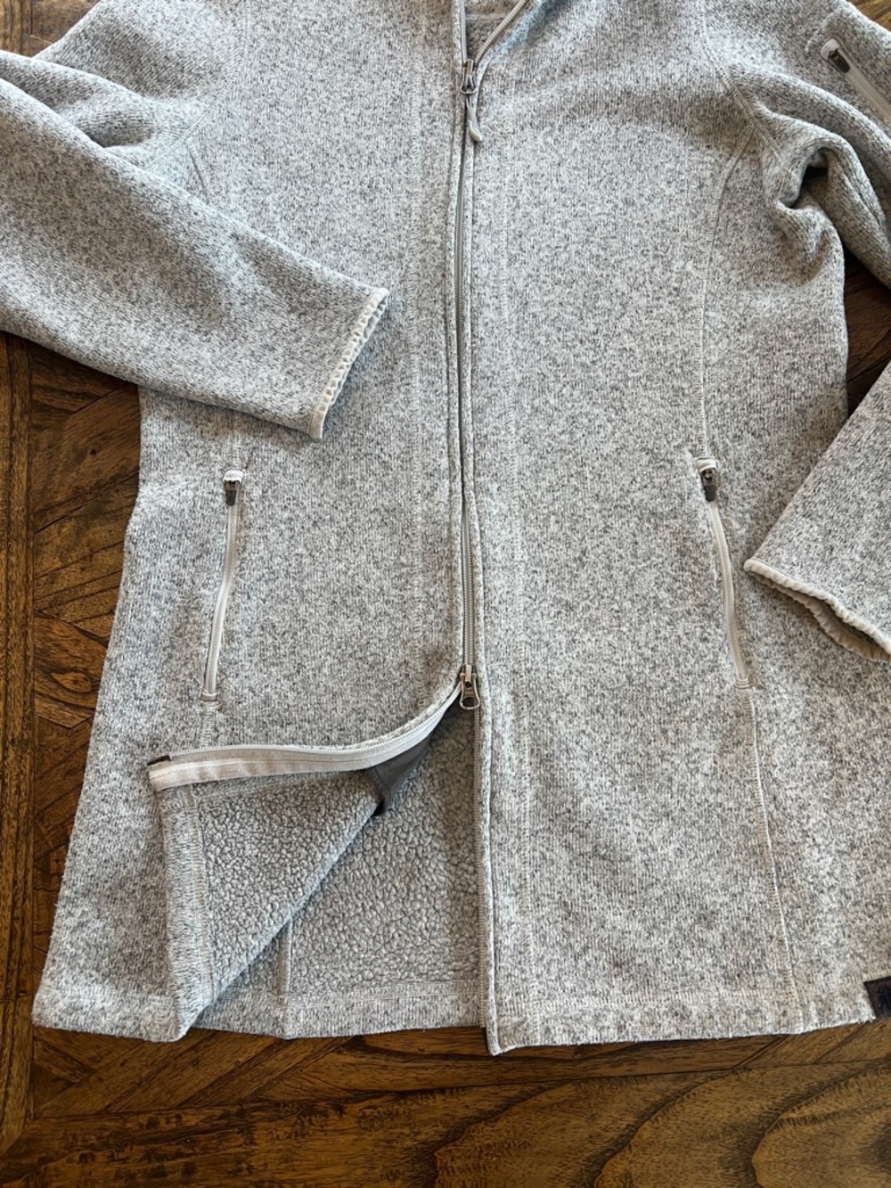 L.L.Bean Sweater Fleece Coat, Hood, Pockets, Zipper, Longer Fit, Grey, Sz M - Picture 5 of 13